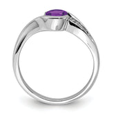 Sterling Silver Rhodium Plated Diamond and Amethyst Round Ring